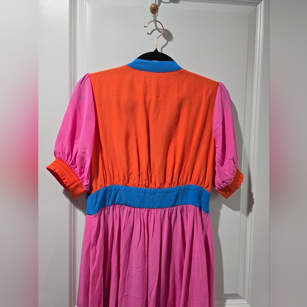 NWT Boden Pink Elsa Midi Tea Dress, Pink, Blue And Orange W/ Buttons - Picture 8 of 13